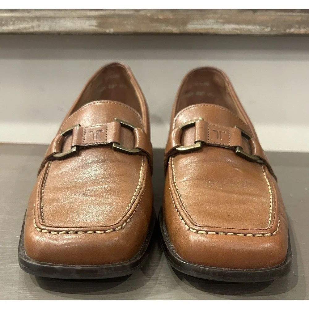 Trotters Brown Leather Loafers Horsebit Comfort Slip On Square Toe Size 8.5N EUC